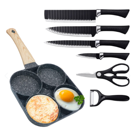 Kit Súper Chef Hogar¨| Sarten 4puestos Juego Cuchillos X6
