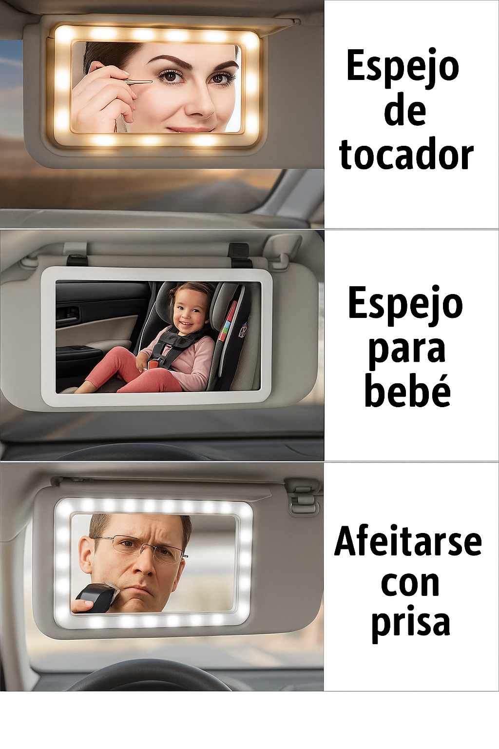 LumiVisor¨| Espejo Tocador Para Coche Luz Led