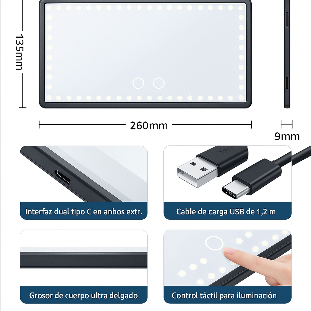 LumiVisor¨| Espejo Tocador Para Coche Luz Led